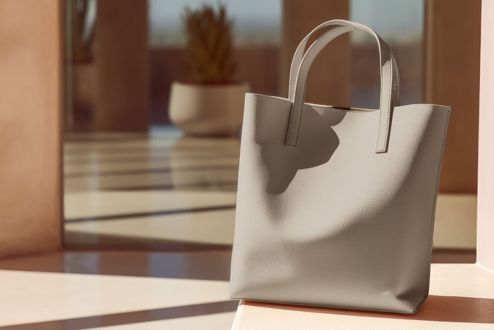 Beige leather tote bag