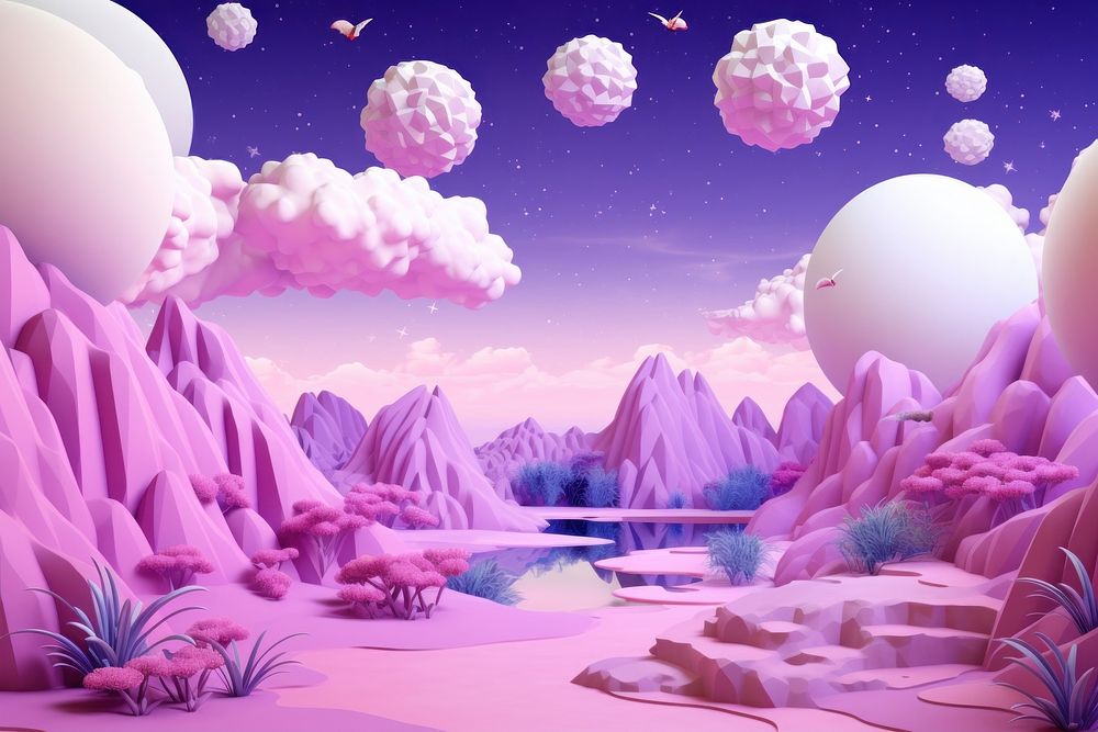 Dreamlike landscape wallpaper purple outdoors cartoon. 