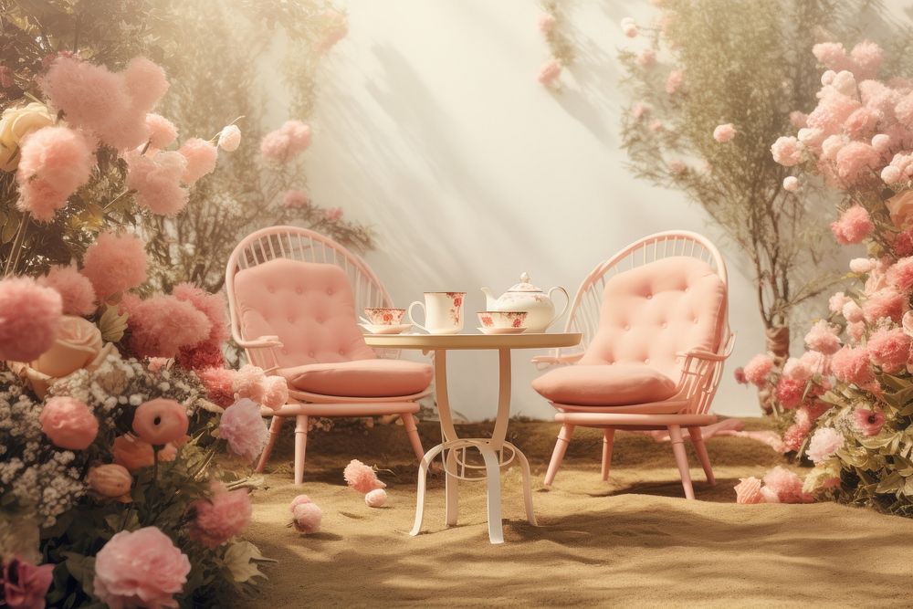 Outdoor garten tea party furniture outdoors flower. AI generated Image by rawpixel.