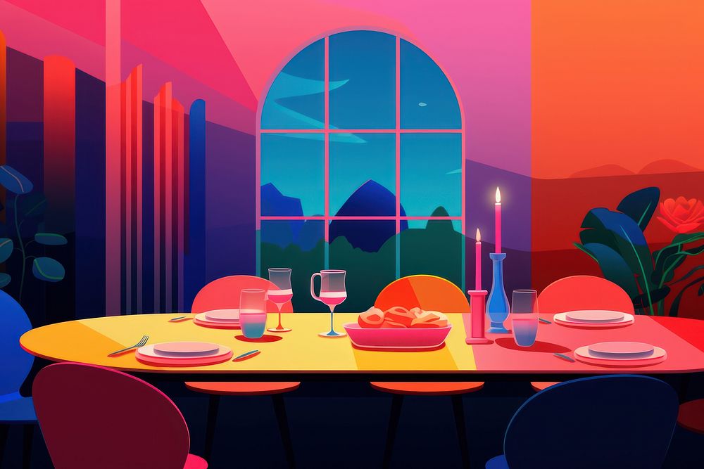 Dinner party architecture restaurant furniture. AI generated Image by rawpixel.