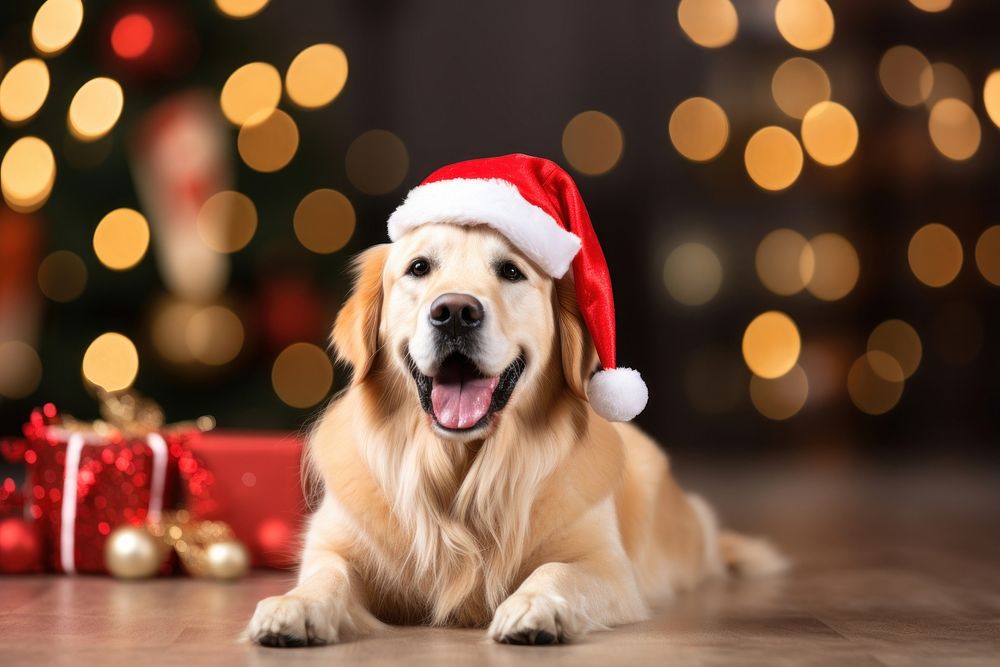Pet dog retriever christmas. AI generated Image by rawpixel.