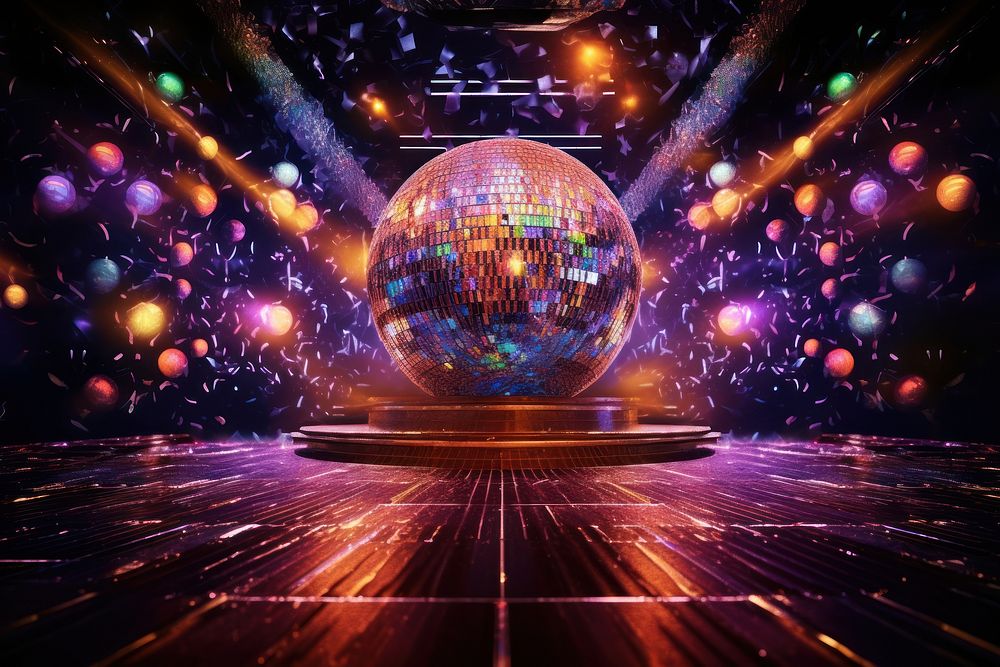 Glossy disco ball nightclub sphere illuminated. AI generated Image by rawpixel.