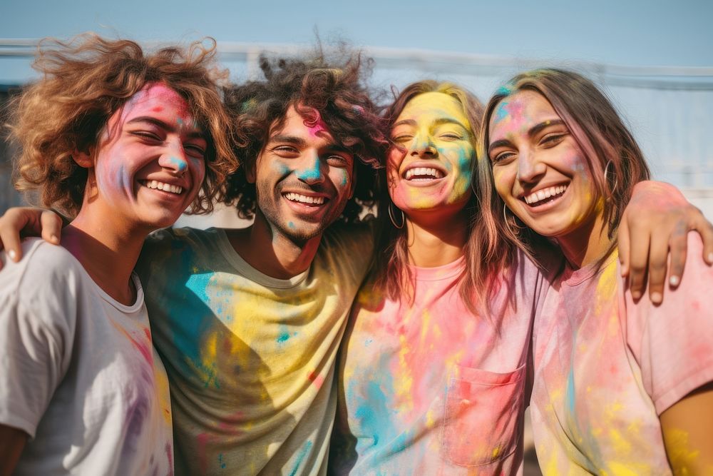 Holi festival laughing happy fun. AI generated Image by rawpixel.