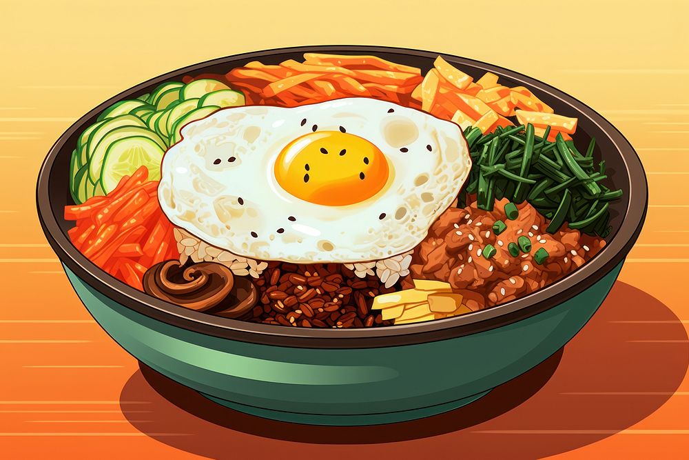 Bibimbap food egg vegetable. AI generated Image by rawpixel.