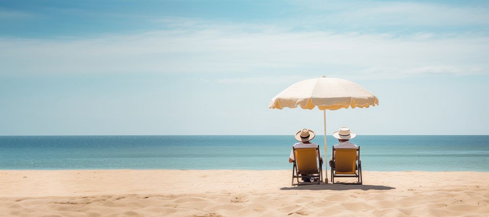 Holiday beach chair umbrella outdoors. AI generated Image by rawpixel.
