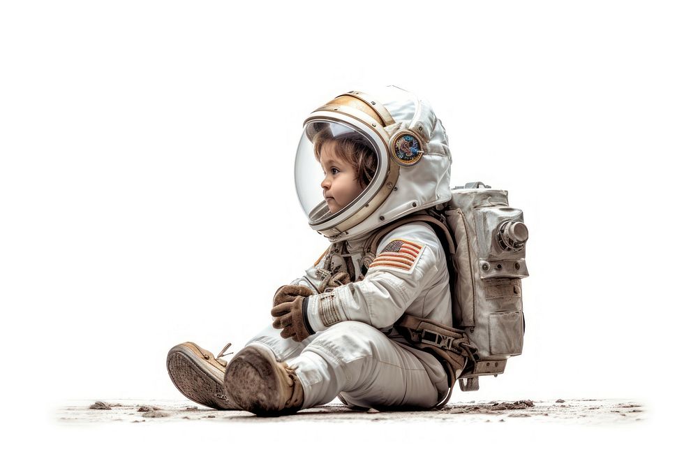 Astronaut sitting helmet white background. AI generated Image by rawpixel.