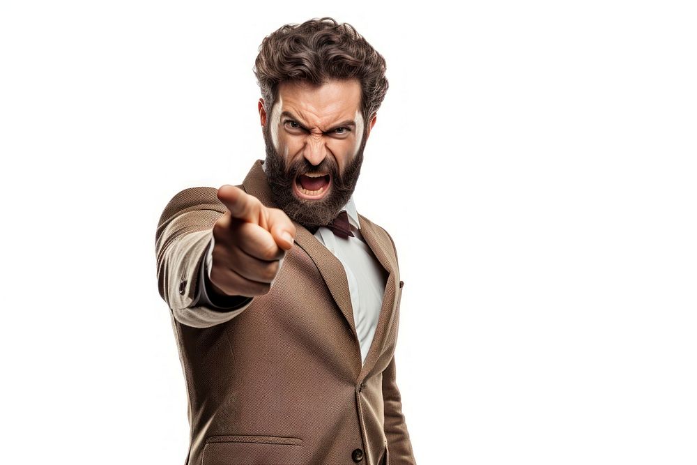 Angry businessman shouting adult white background. AI generated Image by rawpixel.