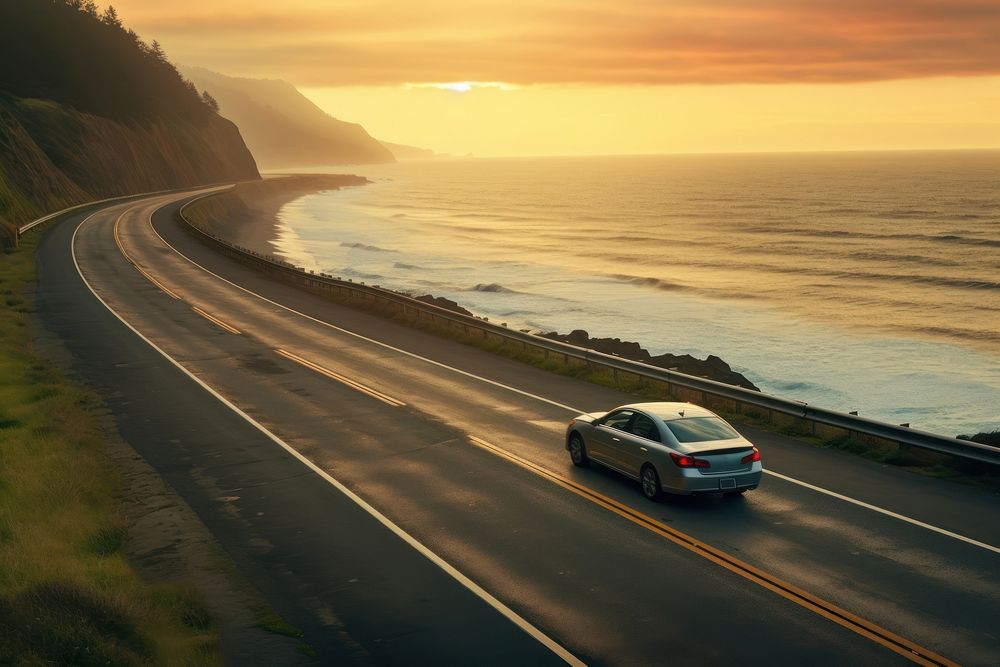 Car vehicle driving sunset. AI generated Image by rawpixel.