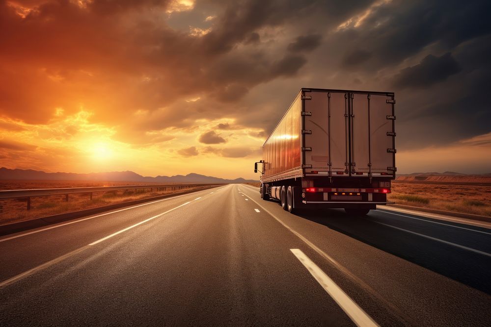 Cargo truck outdoors vehicle sunset