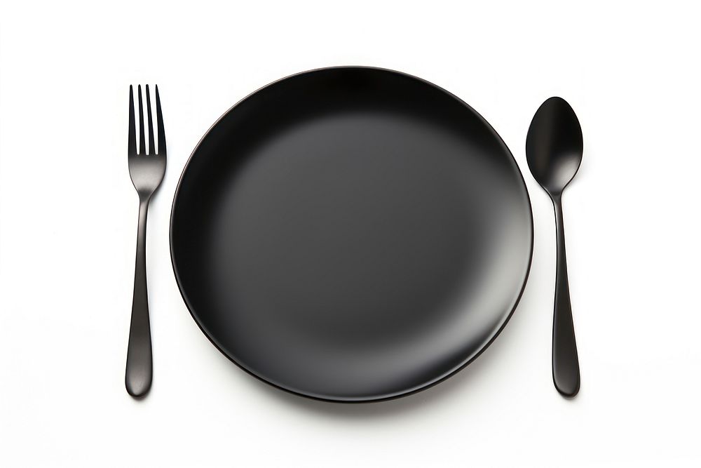 Empty black plate spoon fork knife. AI generated Image by rawpixel.
