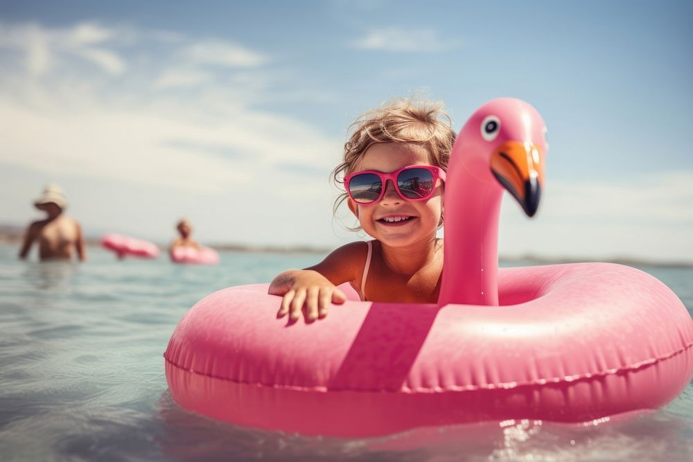 Pink flamingo sunglasses swimwear swimming. 