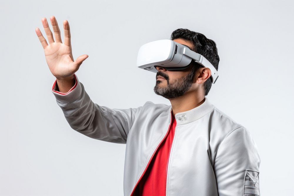 VR goggles technology triumphant gesturing. AI generated Image by rawpixel.