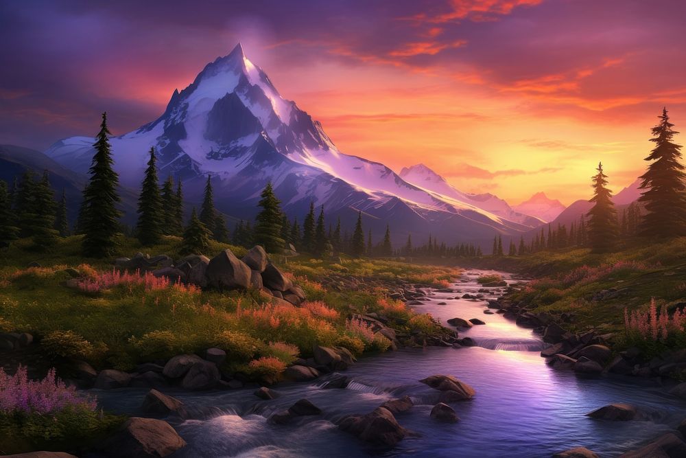 Mountain Magic Hour mountain wilderness landscape. AI generated Image by rawpixel.