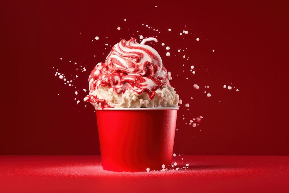 Red cup ice cream dessert food red background. AI generated Image by rawpixel.