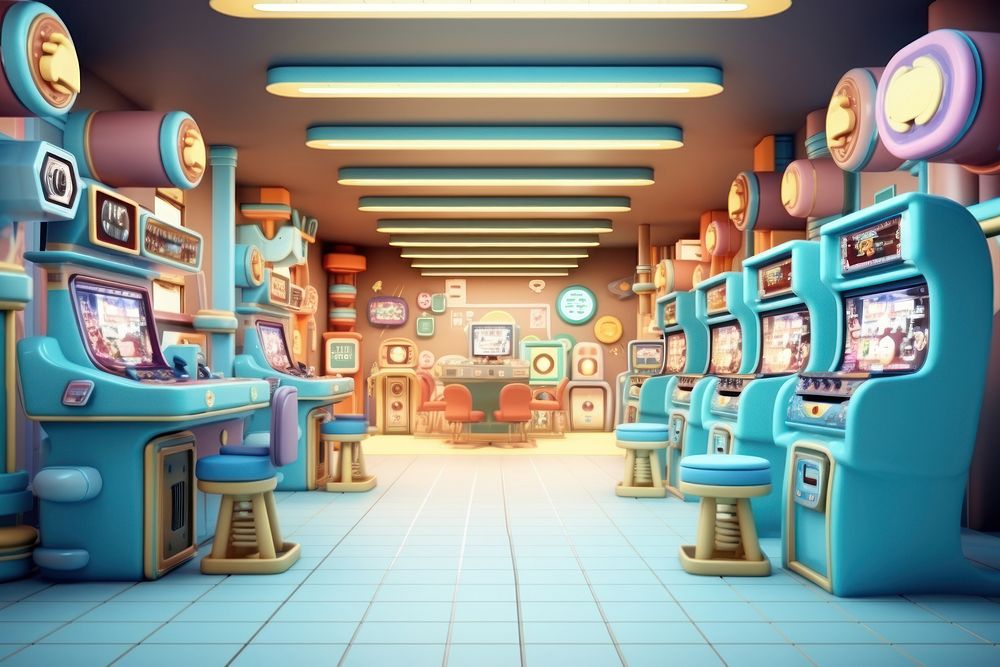 Games center cartoon architecture illuminated. AI generated Image by rawpixel.