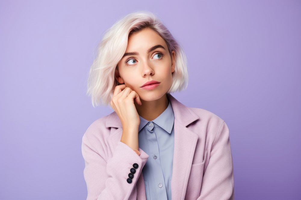 Young woman portrait purple adult. 