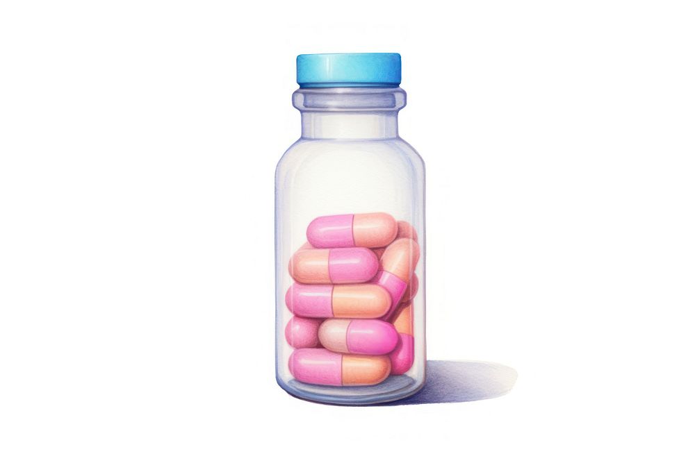 A medicine bottle pill white background biotechnology. AI generated Image by rawpixel.