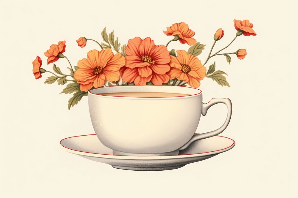 Cup flower saucer coffee. AI generated Image by rawpixel.