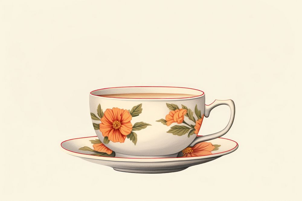 Cup saucer coffee flower. AI generated Image by rawpixel.
