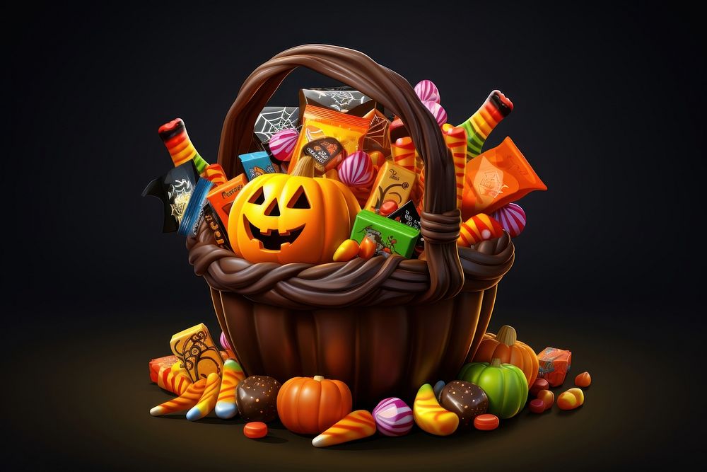 Halloween candy basket halloween dessert cartoon. AI generated Image by rawpixel.