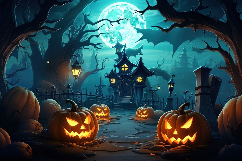 Halloween backdrop halloween cartoon anthropomorphic. AI generated Image by rawpixel.