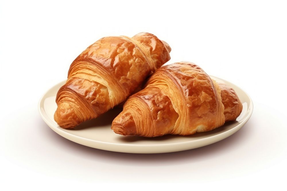 Freshly baked croissant dessert bread plate. 