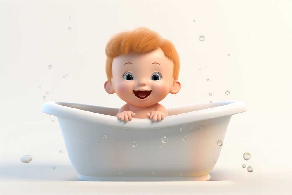 Baby bathing bathtub cartoon. AI generated Image by rawpixel.