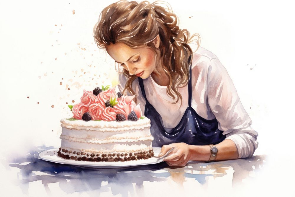 Decorating a cake dessert adult woman. AI generated Image by rawpixel.