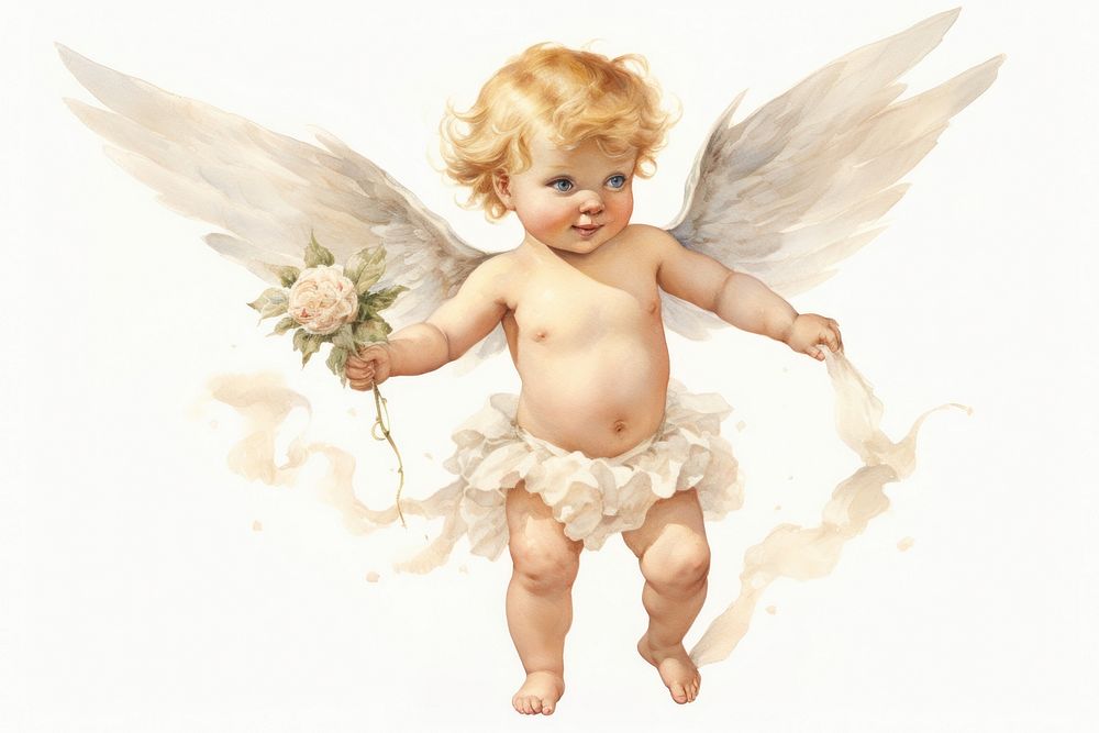 Watercolor cupid baby Angel angel. AI generated Image by rawpixel.