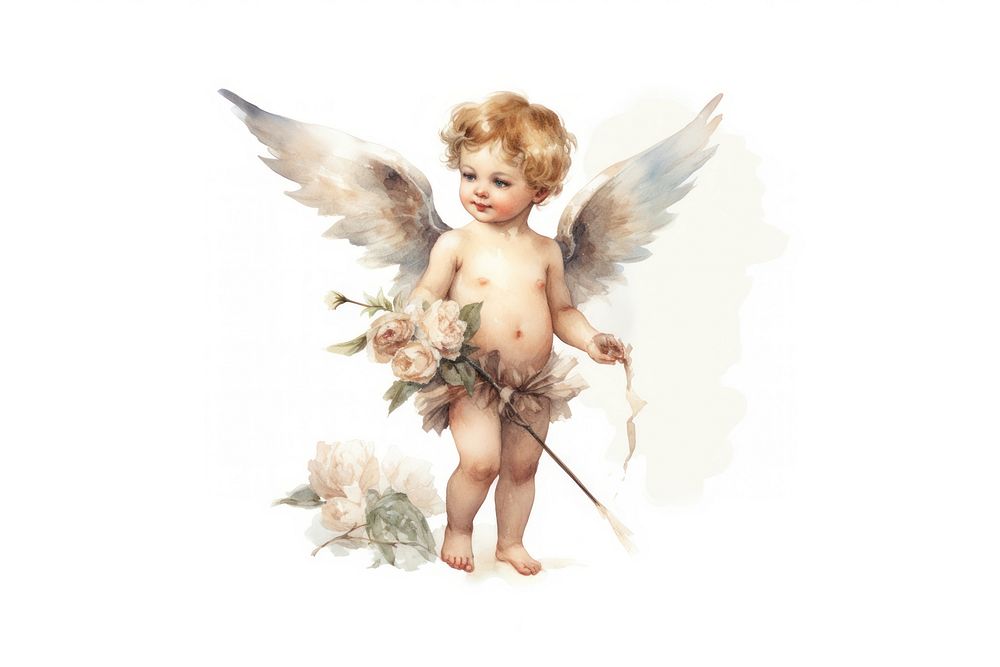 Cupid watercolor Child Angel angel. AI generated Image by rawpixel.