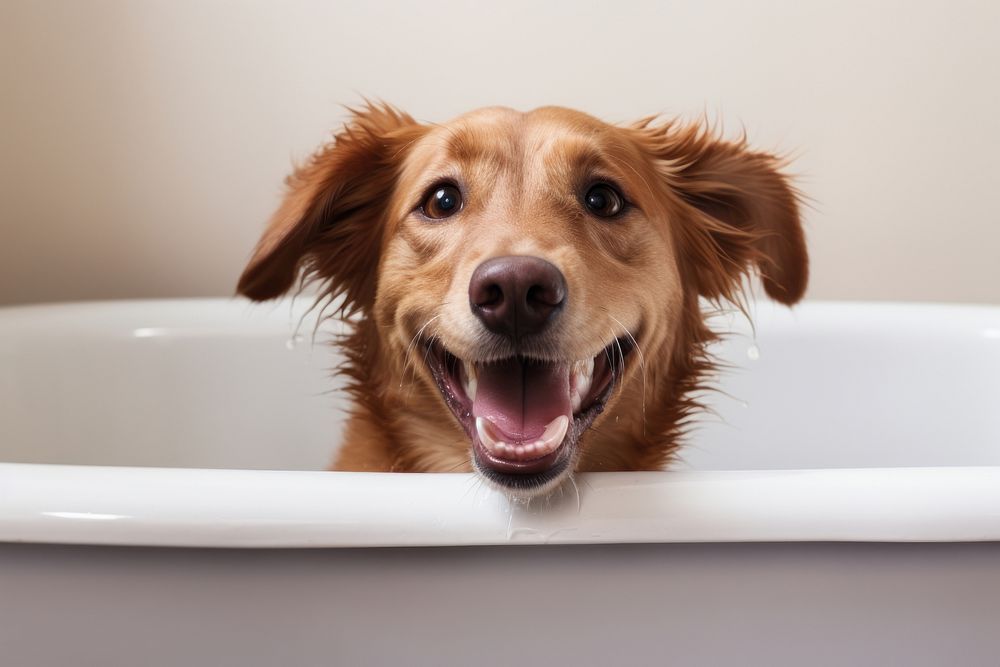 Bathtub dog bathroom mammal. AI generated Image by rawpixel.