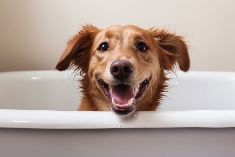 Bathtub dog bathroom mammal. 