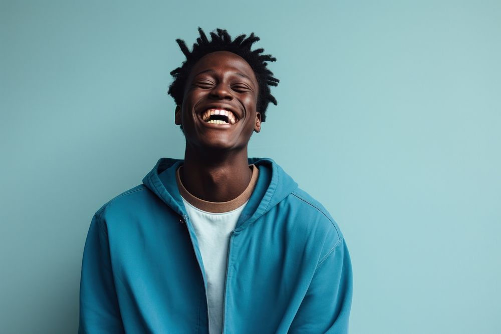 Teenage black boy laughing adult happy sweatshirt. 