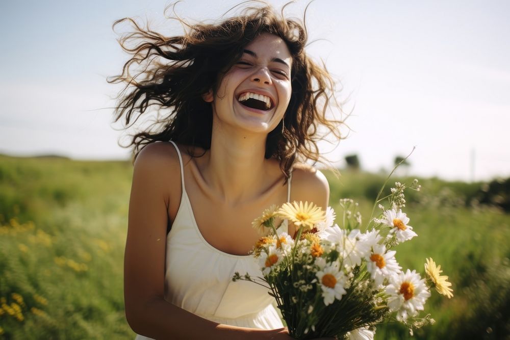 Flower photography landscape laughing. AI generated Image by rawpixel.