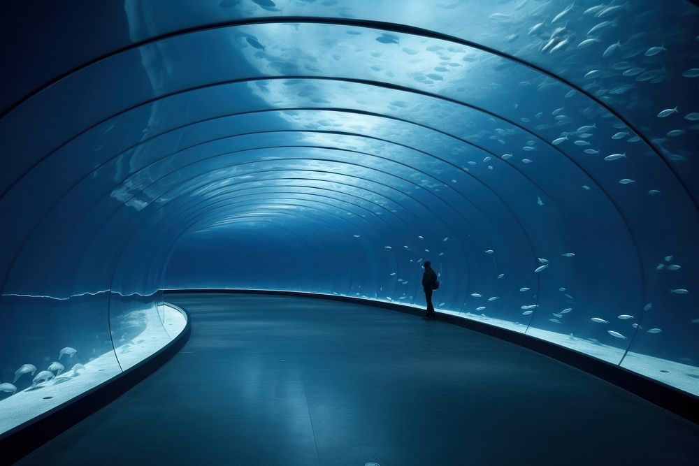 Aquarium tunnel underwater nature. 