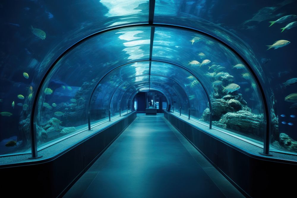 Aquarium underwater nature tunnel. 