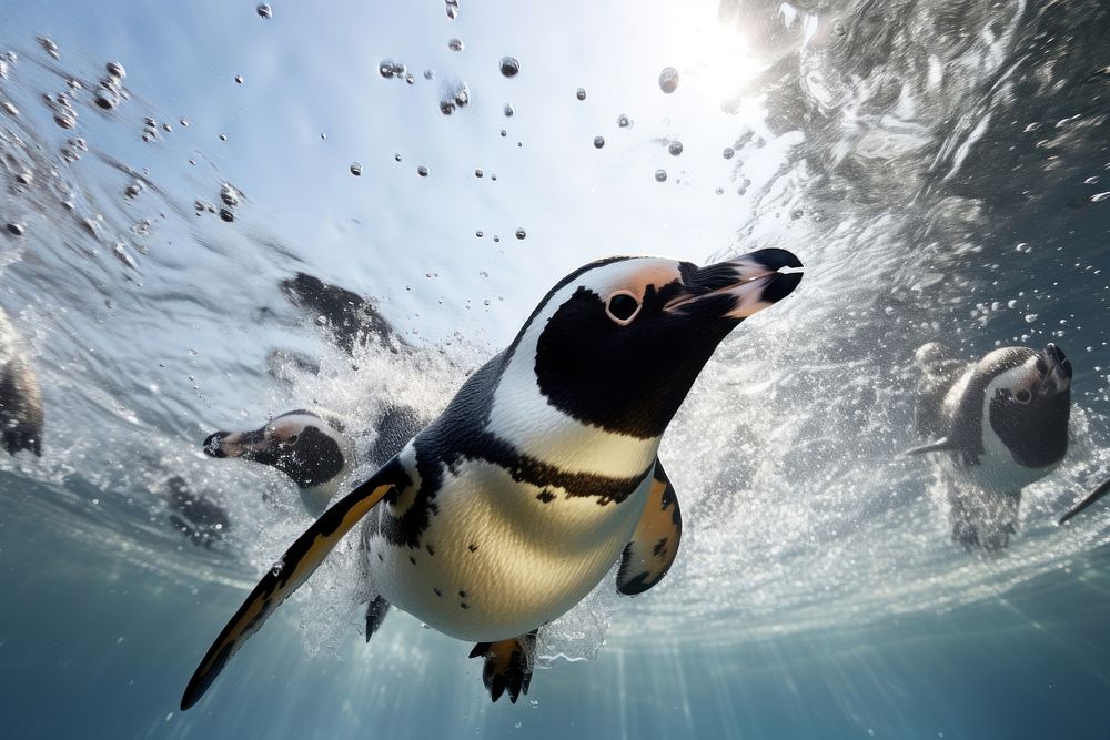 Penguin wildlife swimming animal. 