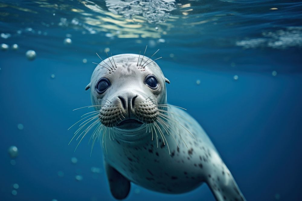 Animal seal underwater aquarium. 