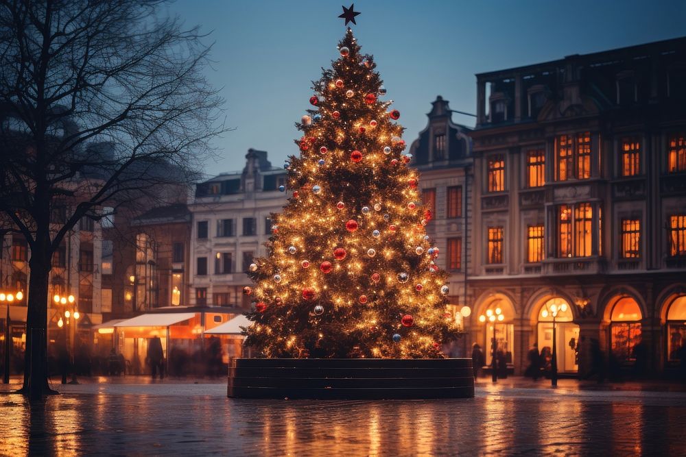 Christmas winter city tree. AI generated Image by rawpixel.