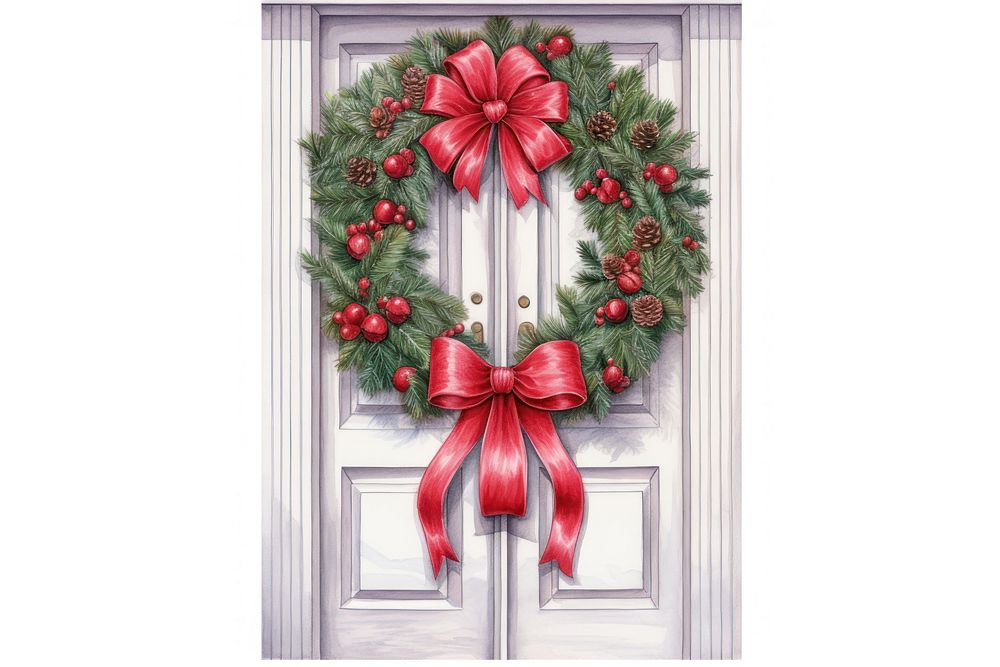 Christmas wreath door red. AI generated Image by rawpixel.