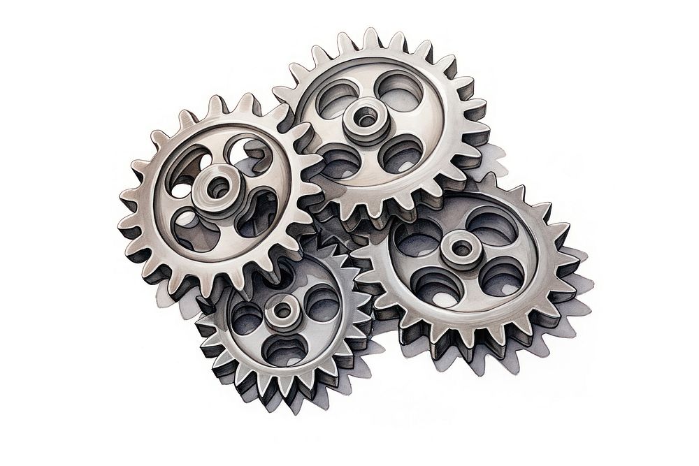 3 metal gears wheel white background clockworks. AI generated Image by rawpixel.