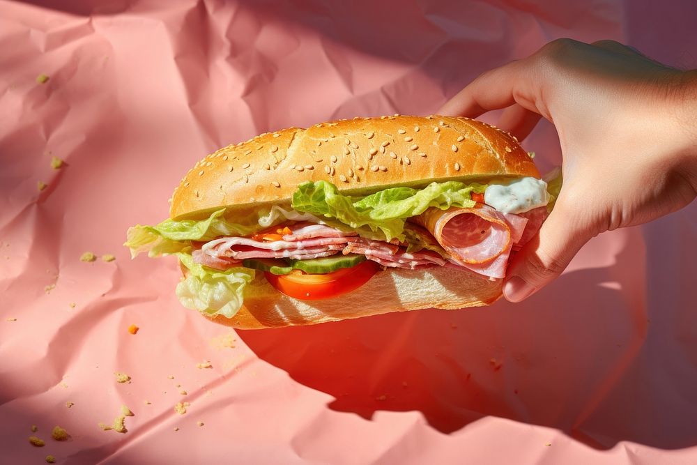 Ham appetizing sandwich fresh lettuce ketchup. AI generated Image by rawpixel.