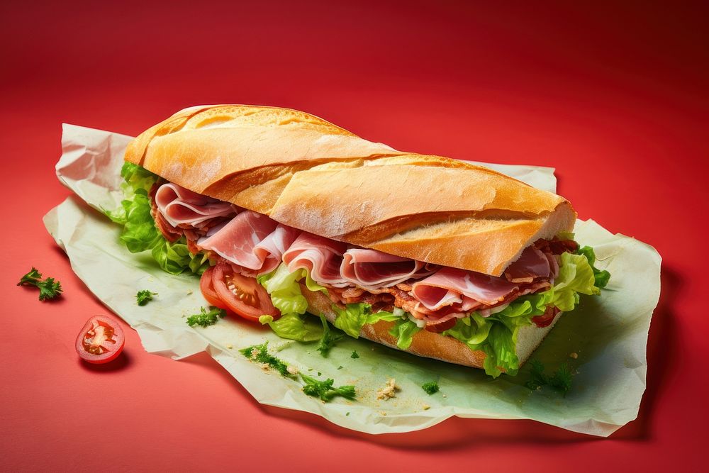 Ham appetizing sandwich fresh lettuce bread. AI generated Image by rawpixel.
