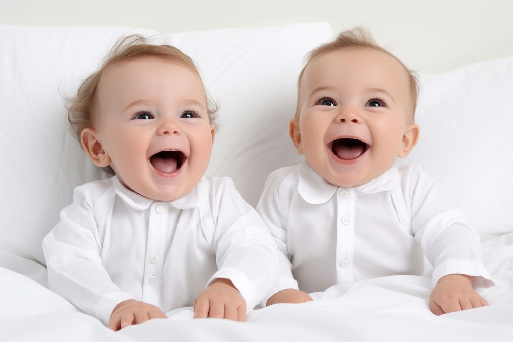 Baby girl baby boy twins laughing. 