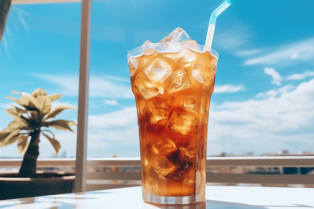 Ice coffee drink soda sky. 