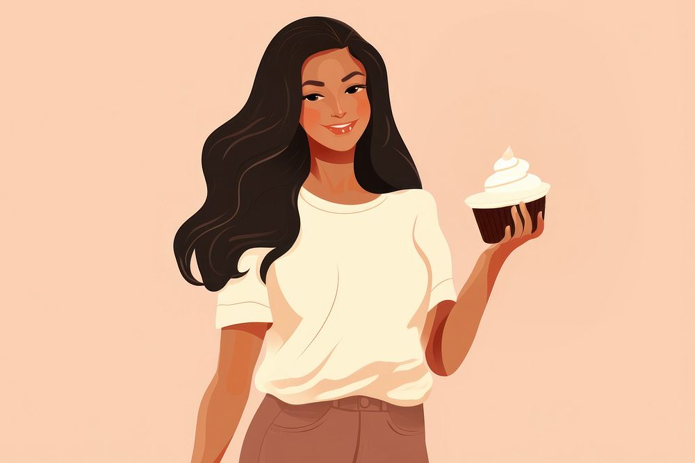 Girl holding dessert portrait adult food. 