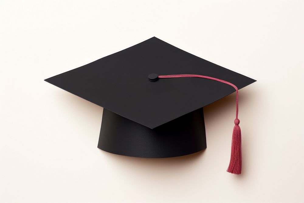Black graduation hat text paper white background. AI generated Image by rawpixel.