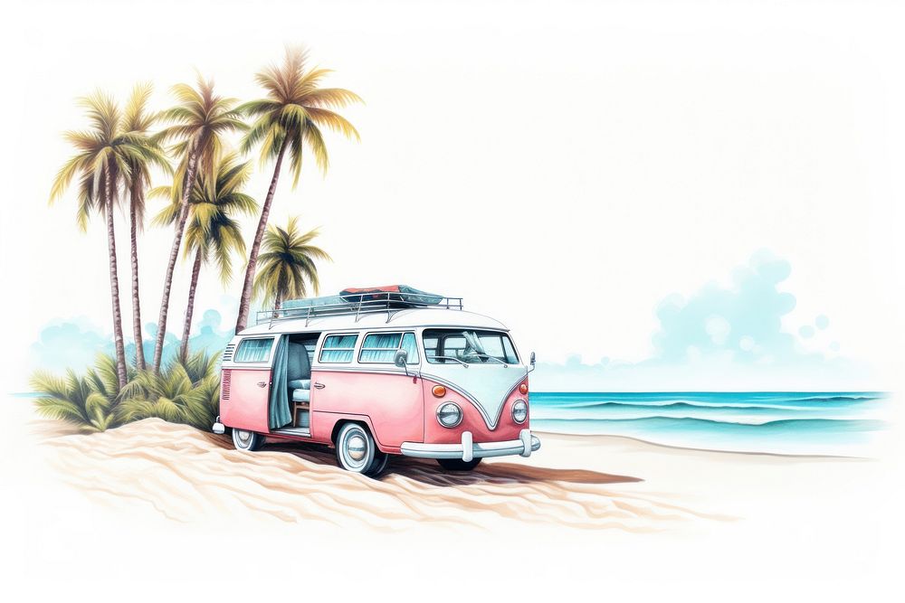 Beach travel vehicle drawing car. AI generated Image by rawpixel.