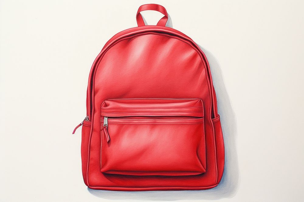 Red backpack bag white background leather. AI generated Image by rawpixel.