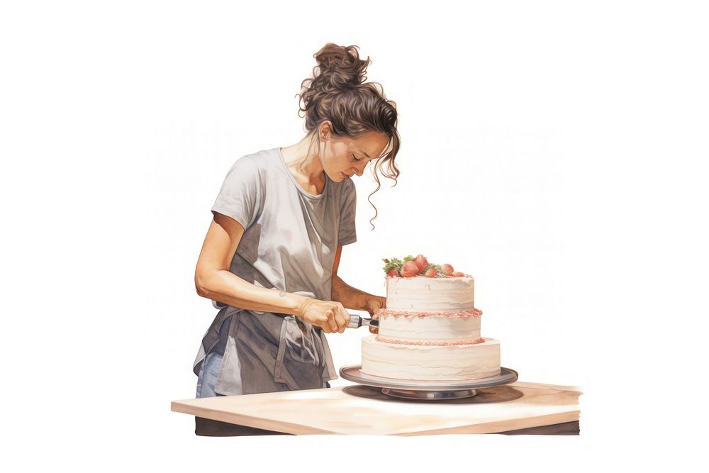 Woman baking a cake dessert food white background. AI generated Image by rawpixel.